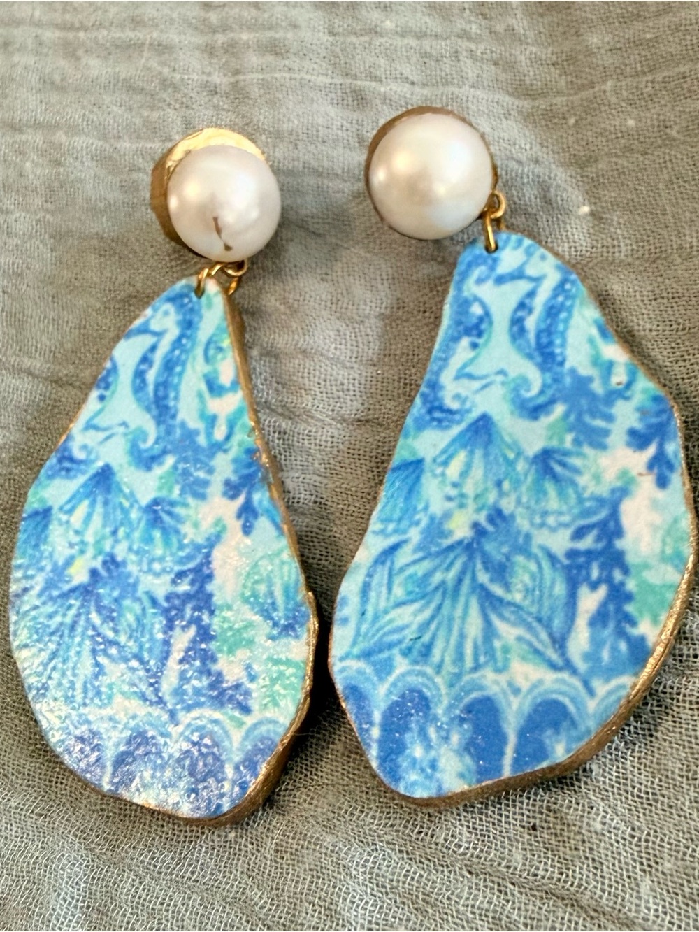 Pearl Top Lilly Pulitzer inspired earrings